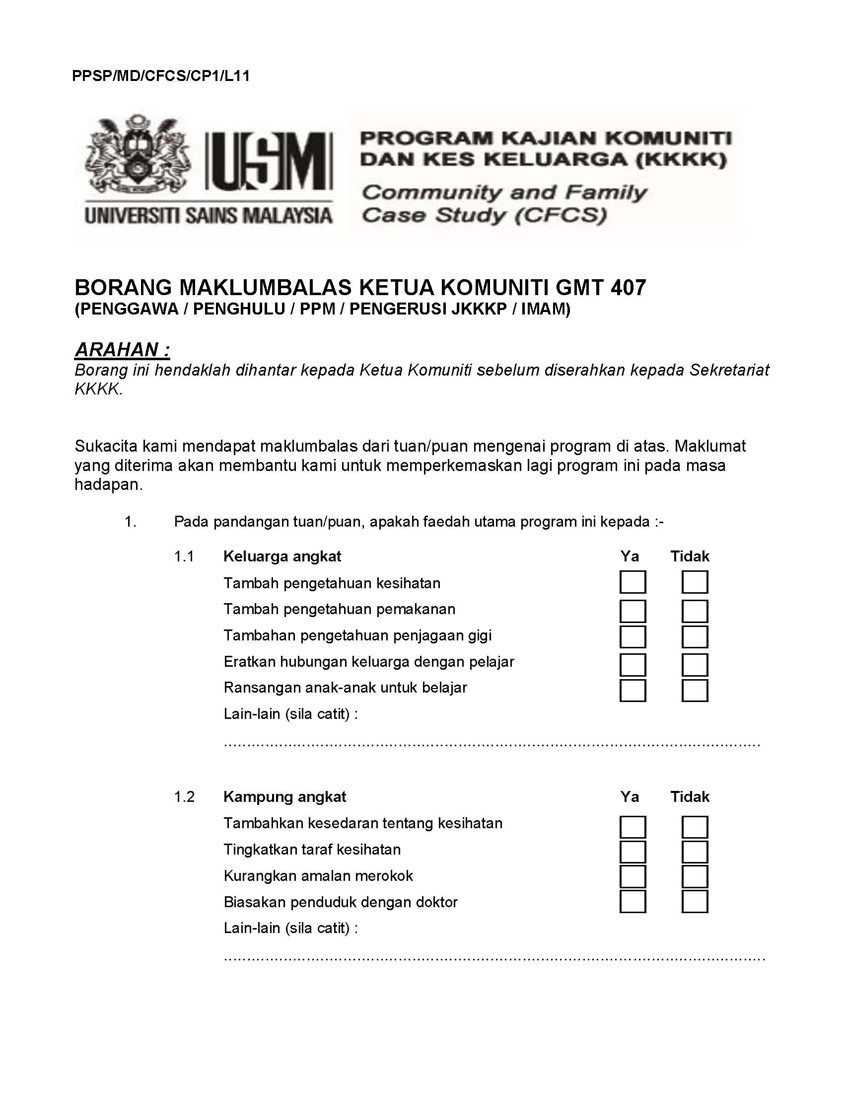 BORANG MAKLUMBALAS KETUA KOMUNITI GMT 407 Page 1