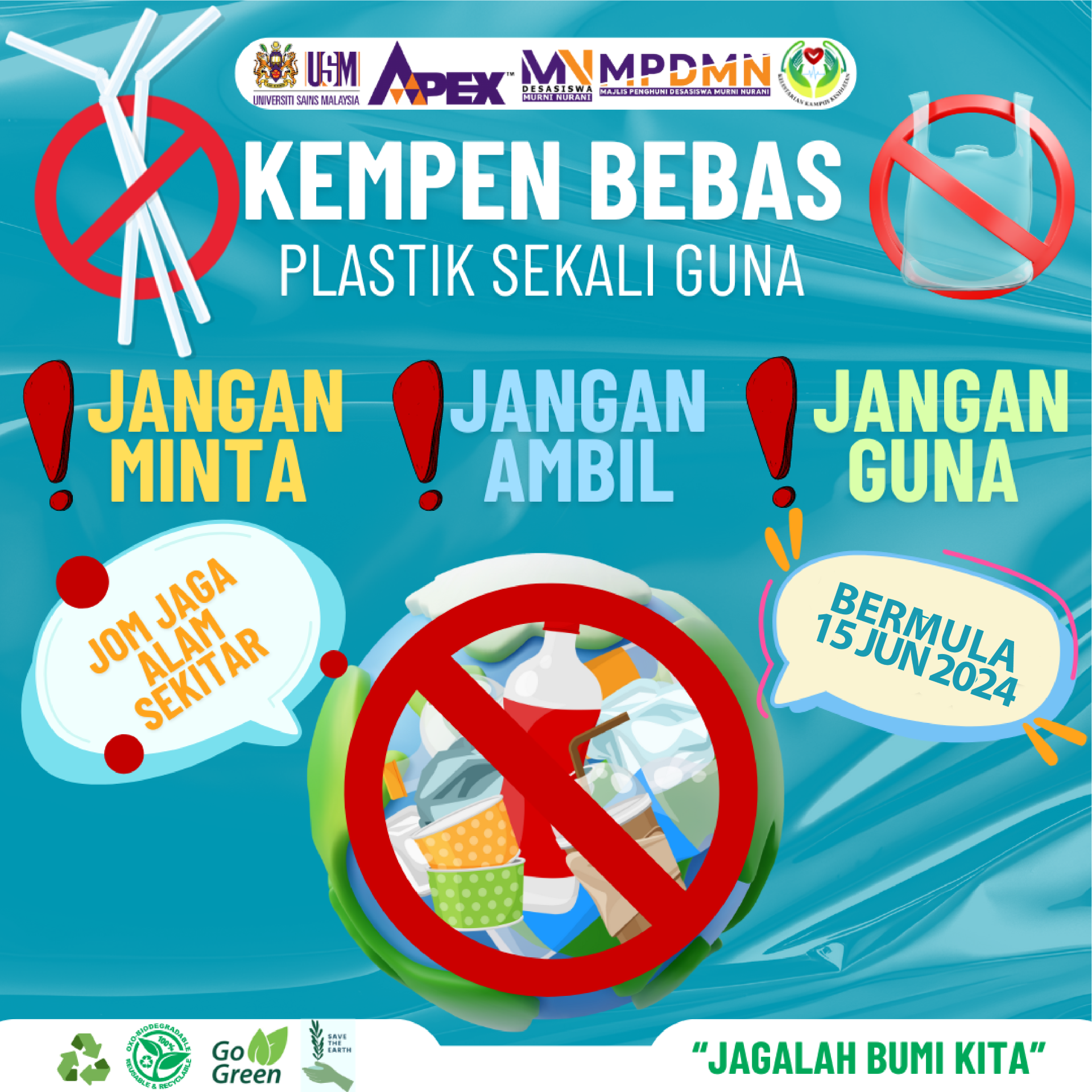 kempen bebas plastik sekali guna