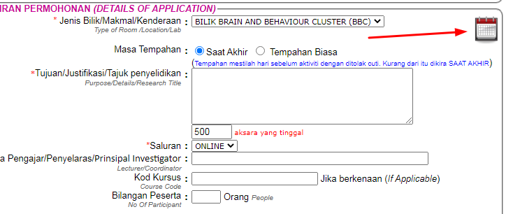 5 isikan butiran tarikh masa yang diperlukan