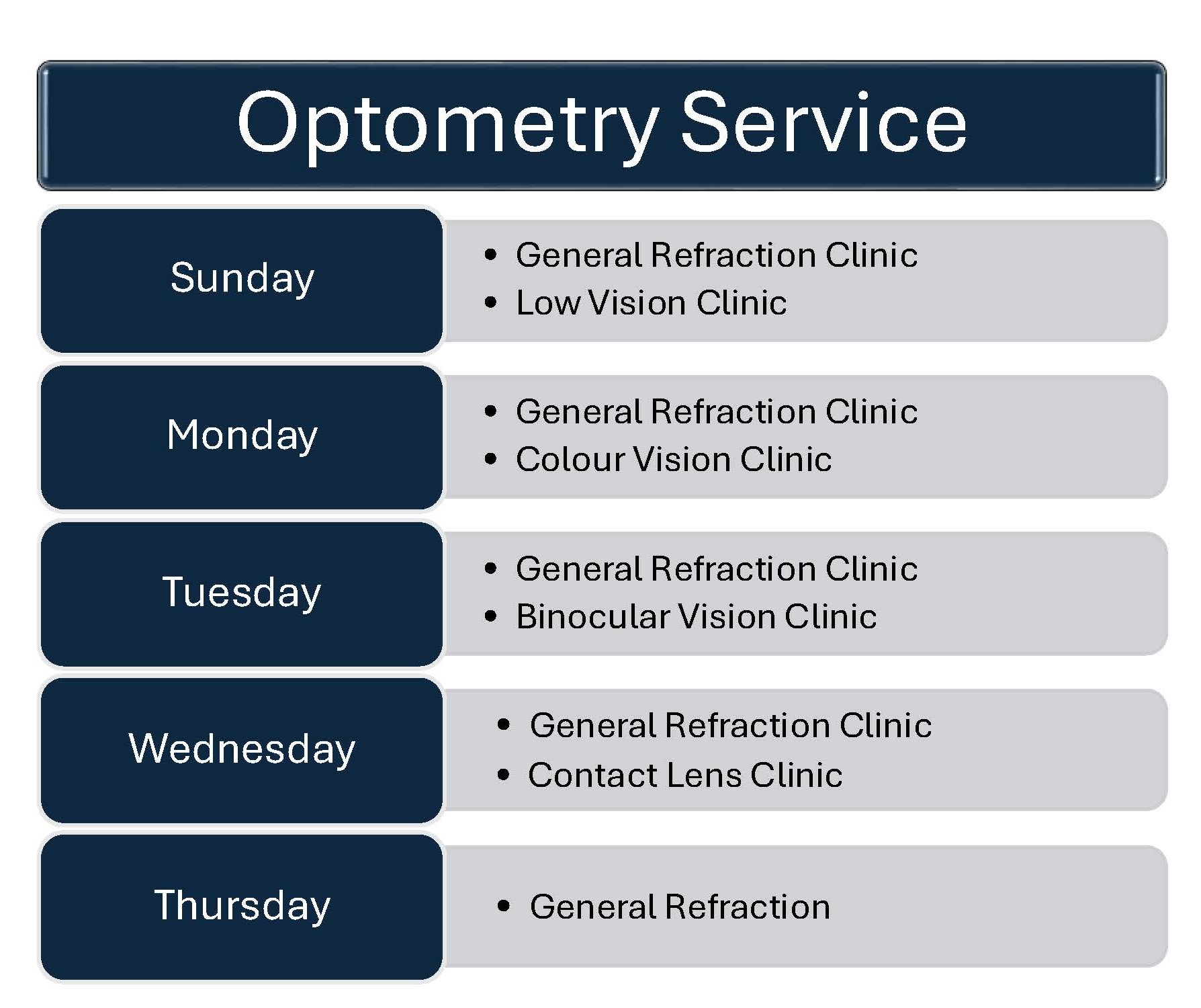 Clinic Optometry Schedule