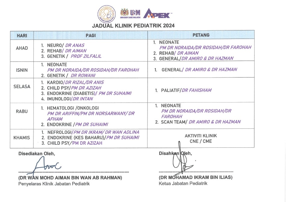 jadual clinic